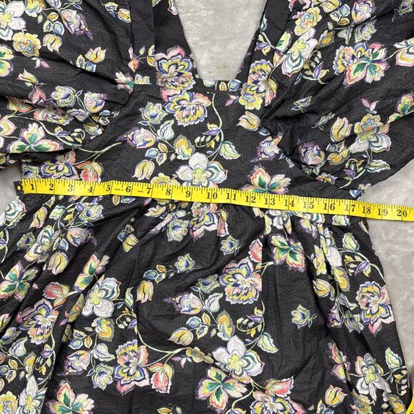 Beulah Style Floral Puff Sleeve Mini Dress Black Multicolor KE3055 Size All - Picture 8 of 9